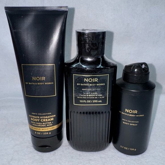NWT Bath & Body Works 3 pcs Men’s Noir (10oz 3-in1 Wash, 8oz Cream, 3.7oz Spray)